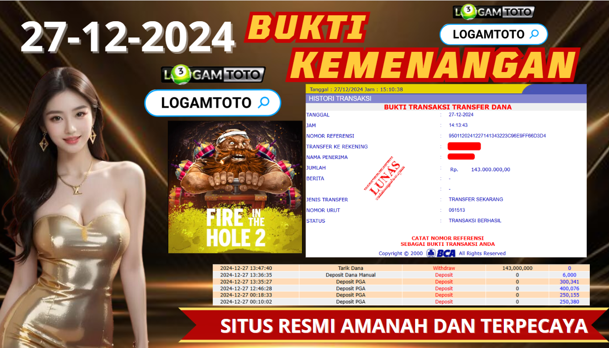 SELAMAT KEPADA MEMBER SETIA LOGAMTOTO BERHASIL JACKPOT DI PERMAINAN SLOT FIRE IN THE HOLE 2